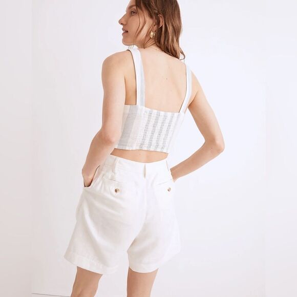 Madewell NWT Linen Blend Abbie Crop Top in Blue White Stripe Size XXL - Picture 6 of 13